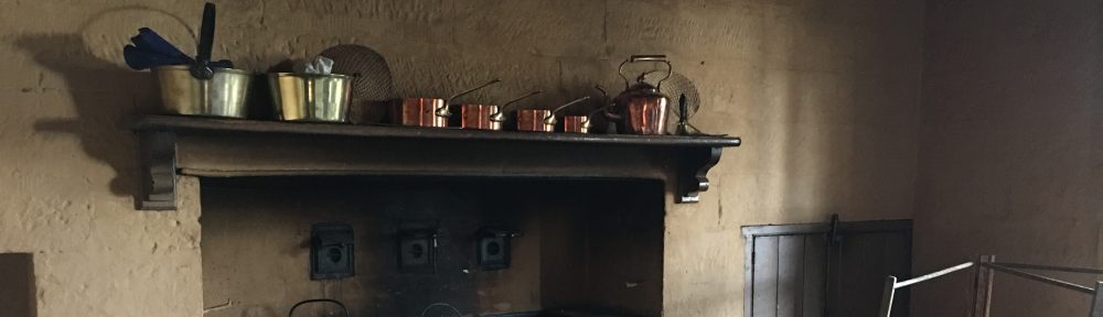 Old copper pans above stove in Elizabeth Farm, Harris Park