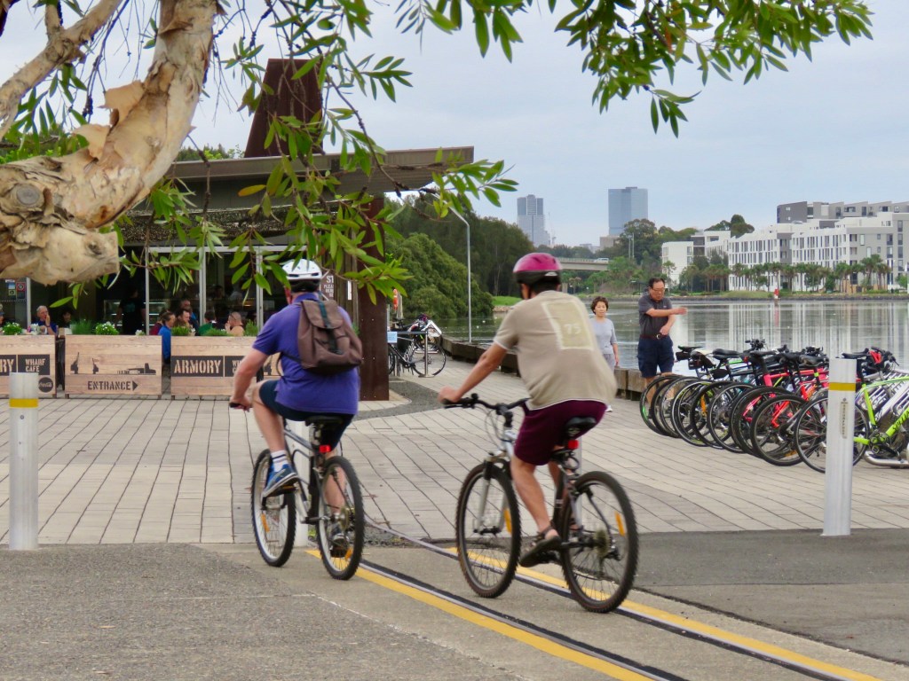 Cyclists near the Armory Cafe at Newington
