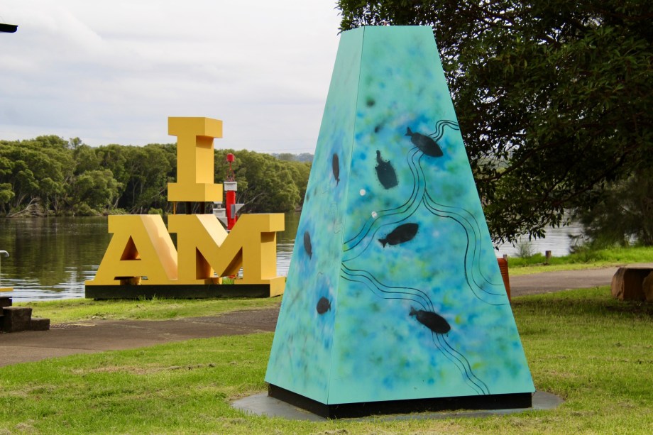 Sculpture along the waterfront at Newington Armory